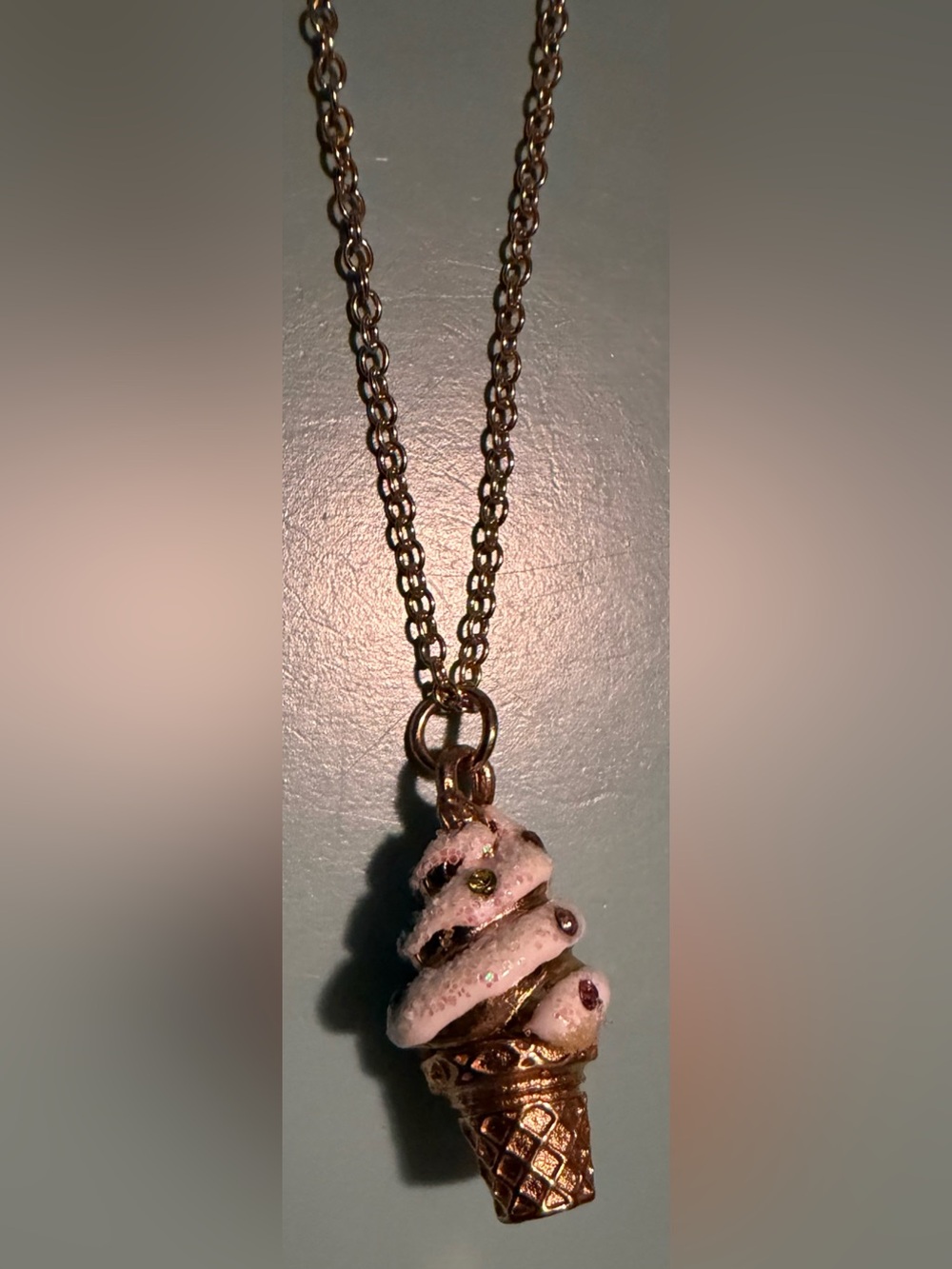 Gold-Tone Ice Cream Cone with Crystals Pendant Necklace - Picture 2 of 3